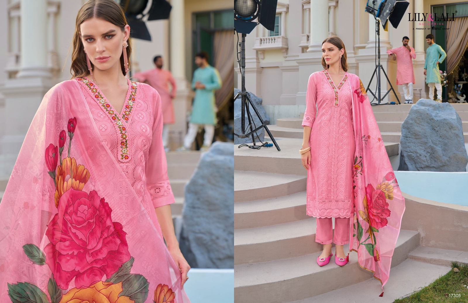 Rozan By Lily And Lali Schiffli Work Designer Kurti With Bottom Dupatta Wholesalers In Delhi
